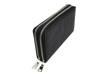 Große Vollleder Unisex Geldbörse mit doppel Reißverschluss rundherum und Grifflasche Langbörse Portemonnaie Brieftasche lang LEAS aus feinstem Rind-Echt-Leder, schwarz 22,5x12,5x4cm (BxHxT)